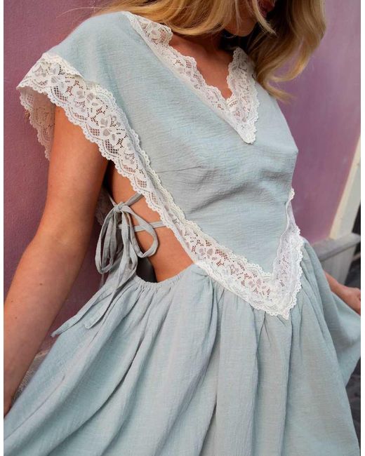 Daisy Street Purple X Emma Jean Floaty Mini Dress With Lace Trims And Side Cut Outs