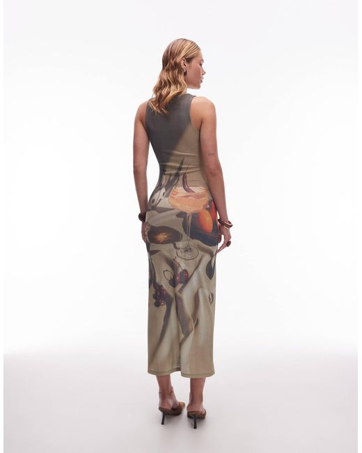 ASOS White – maxikleid mit u-ausschnitt und motiv-grafikprint