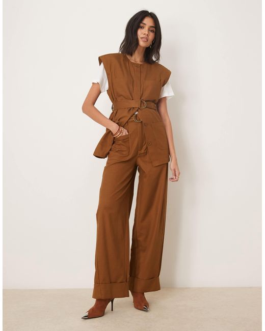 ASOS Brown Relaxed Trousers With Turn Up Hem
