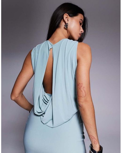 ASOS Blue High Neck Maxi Dress With Asymmetric Cowl Back And Cut Out Detail