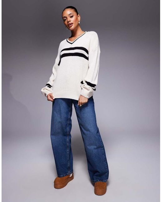 Princess Polly Blue Mystique Slouchy V Neck Jumper