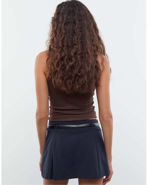 Stradivarius Blue Smart Striped Mini Skort With Belt