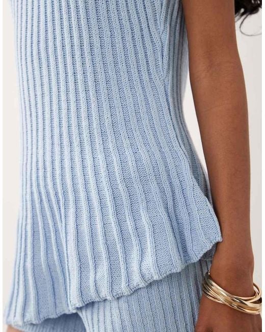 ASOS Blue Knitted Pleated Asymmetric Top
