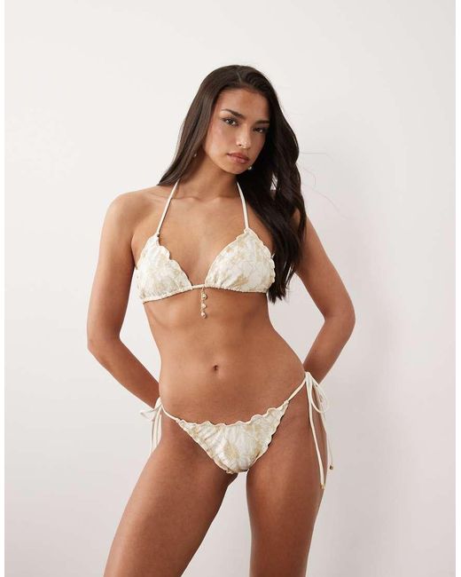 South Beach Natural Glitter Lace Triangle Bikini Top