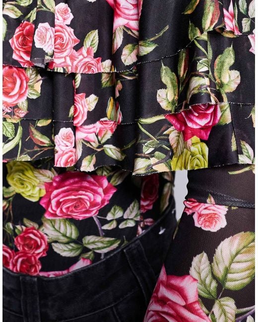 AFRM Gray Saylor Long Sleeve Off The Shoulder Ruffle Bodysuit