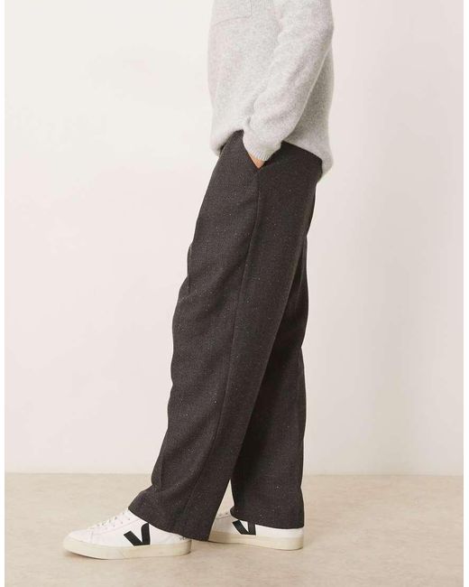 ASOS Black Smart Wool Look Wide Leg Trousers With Deep Pleat for men