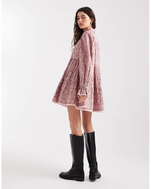 Miss Selfridge Pink Tiered Paisley Poplin Smock Dress