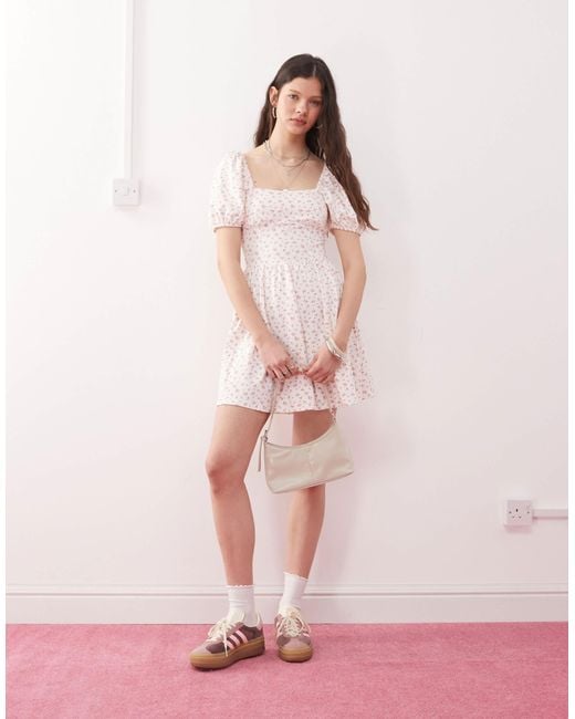 Miss Selfridge Milkmaid Puff Sleeve Mini Dress in Pink | Lyst Miss Selfridge Milkmaid Puff Sleeve Mini Dress in Pink | Lyst