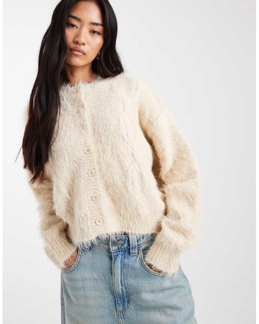 Miss Selfridge Blue Lash Cable Crew Neck Cardigan
