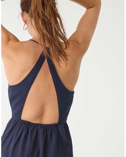 Stradivarius Blue Open Back Midi Dress