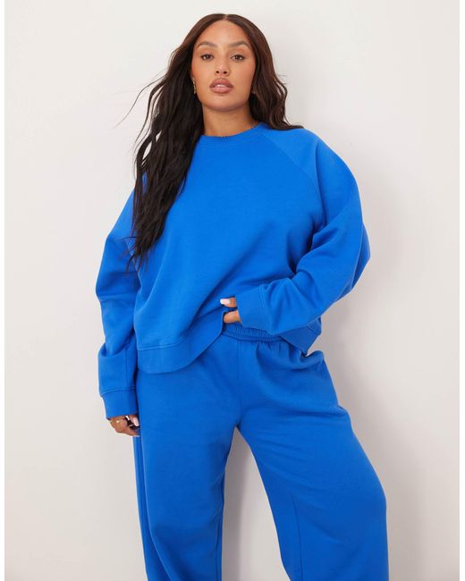 ASOS Blue Asos Design Curve Oversized Brushback Sweatshirt With Raglan Detail