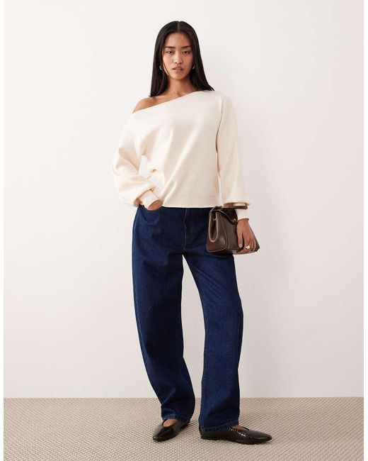 Threadbare Natural Off Shoulder Slouchy Sweatshirt