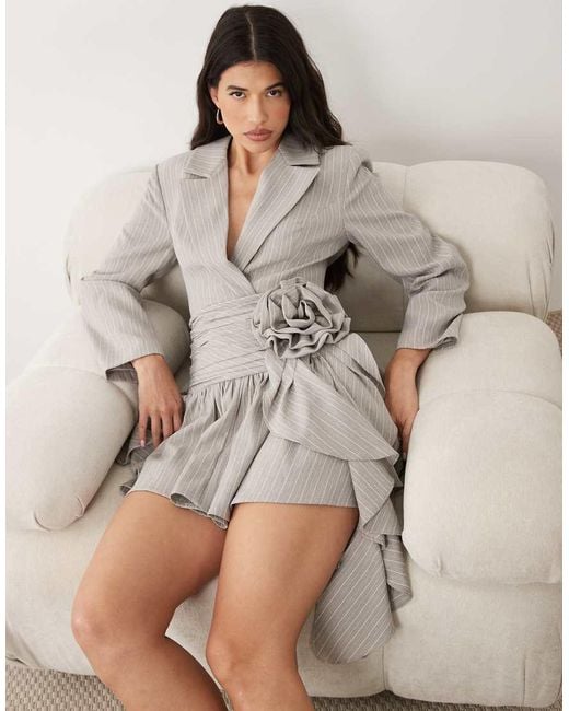 ASOS Gray Tailored Blazer Mini Dress With Corsage-multi