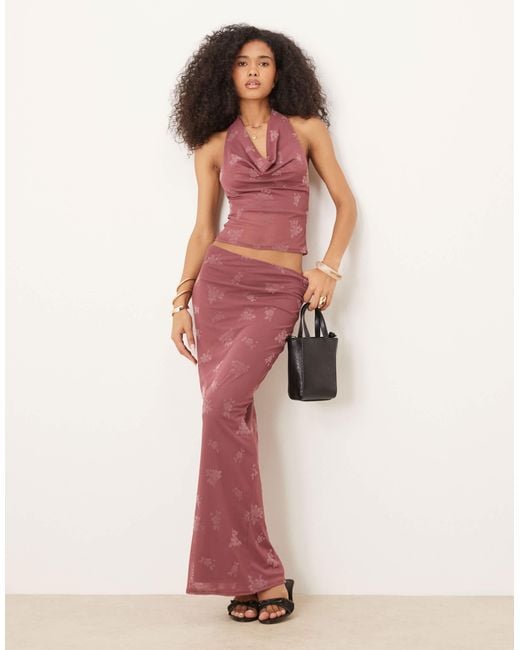 Jupe colonne longue avec motif fleuri en dévoré - vieux ASOS en coloris Pink