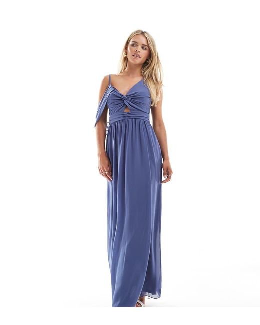 TFNC London Blue Bridesmaids Asymmetric Maxi Dress With Drape Back