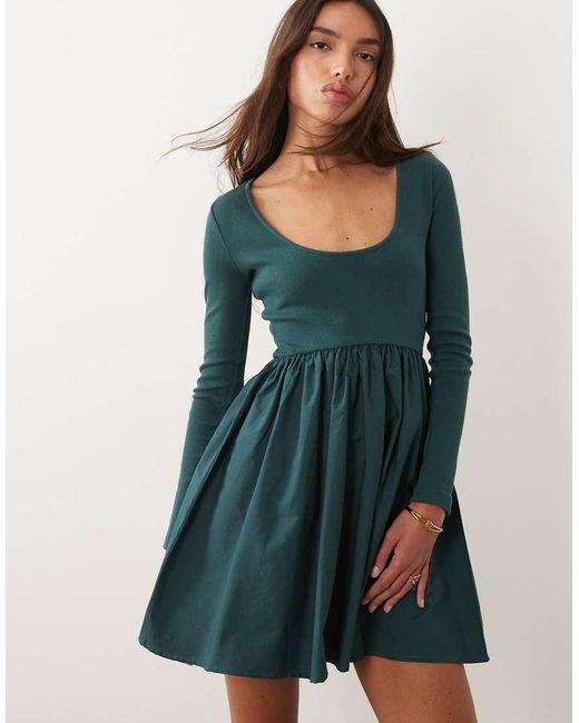 Nobody's Child Green Penni Boat Neck Jersey Poplin Mini Dress