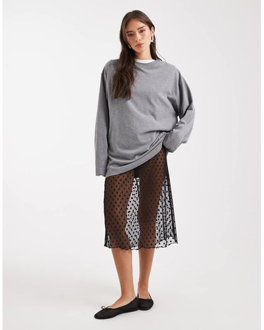 Collusion Gray Polka Dot Sheer Mesh Awkward Length Skirt