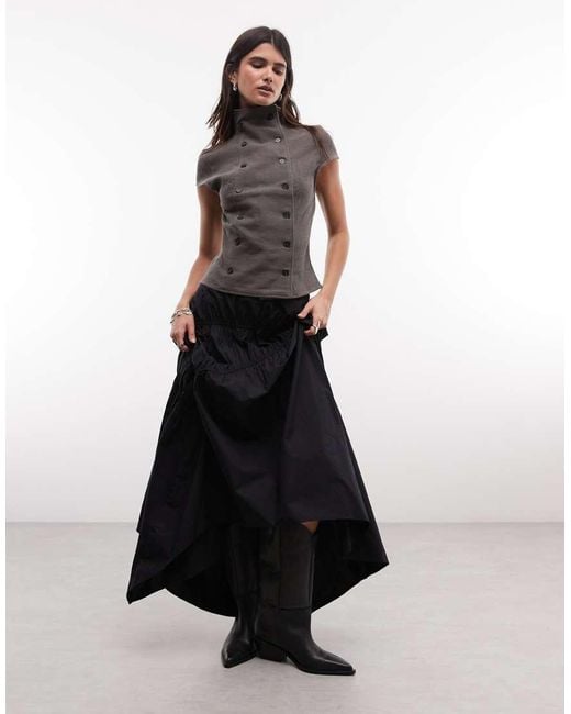 AllSaints White Nuria Gathered Pleated Midi Skirt