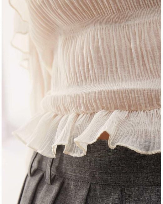 Motel Natural Kalena Ruffle Off-shoulder Long Sleeve Blouse