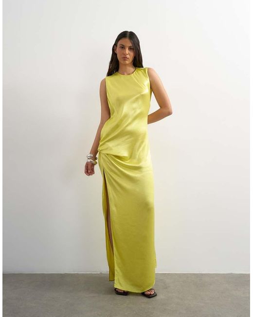 TOPSHOP White Satin Sleeveless Knot Side Maxi Dress