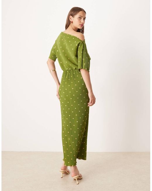 Never Fully Dressed Green Tilly Plisse Off Shoulder Midaxi Dress