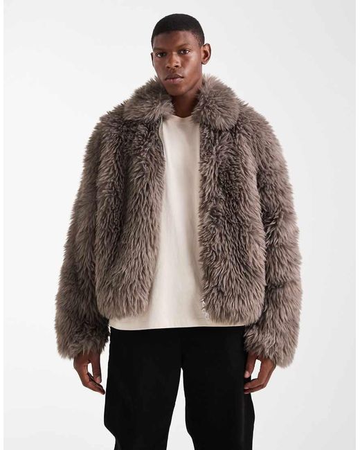 ASOS Brown Faux Fur Harrington Jacket for men