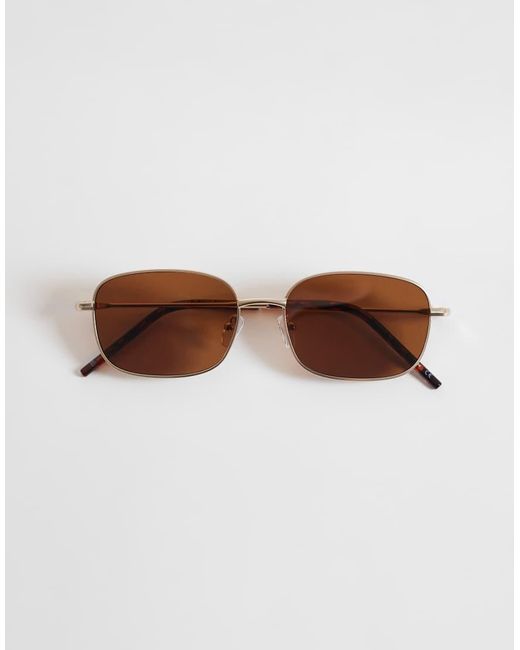 ASOS Metallic Metal Square Sunglasses With Brown Lens