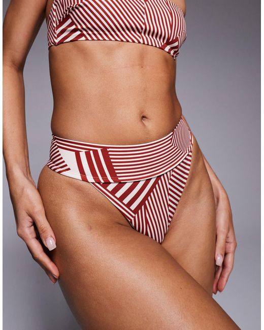 ASOS Blue Florence Premium High Leg Deep Waist Bikini Bottom