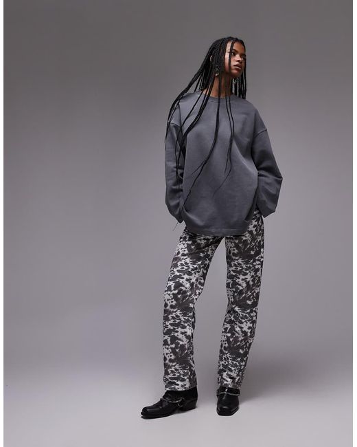 Pantaloni Dritti A Vita Bassa Con Stampa Effetto Cavallino di TOPSHOP in Gray