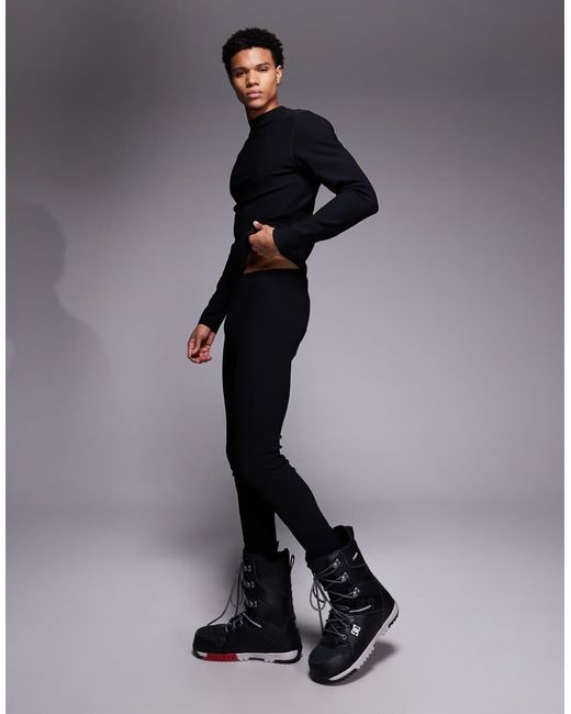 ASOS 4505 Ski & Snow Black Asos 4505 Ski Thermal Ribbed Fleece Back Base Layer Leggings With Sweat Wicking for men