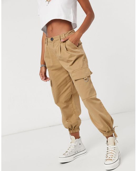 bershka belted utility trouser in black