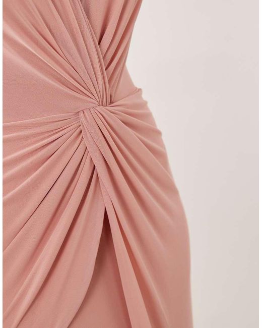 ASOS Pink Mesh Plunge Wrap Detail Maxi Dress