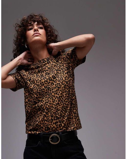 Mango T-Shirt Met Luipaardprint in het Brown