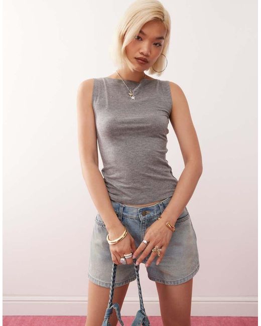 Weekday Gray Annie Super Soft Boat Neck Tank Top