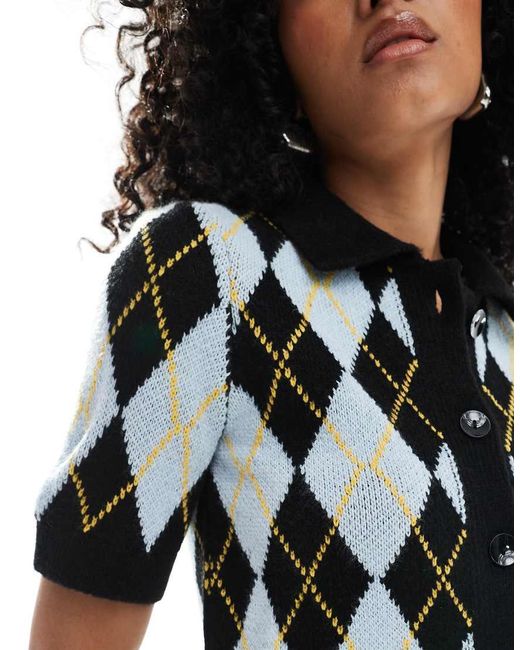 Cardigan A Maniche Corte Con Stampa A Rombi E Colletto Stile Polo di Vero Moda in Black
