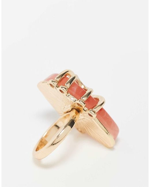 Asos design curve - bague avec pierre synthétique semi-précieuse rose ASOS en coloris Multicolor