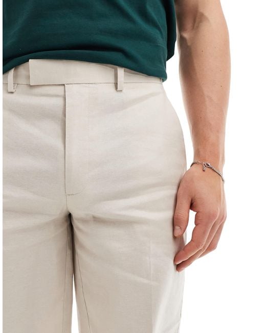 ASOS Natural Smart Straight Leg Linen Blend Shorts for men