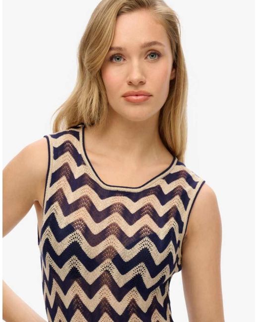 Superdry White Zig Zag Knit Midi Dress