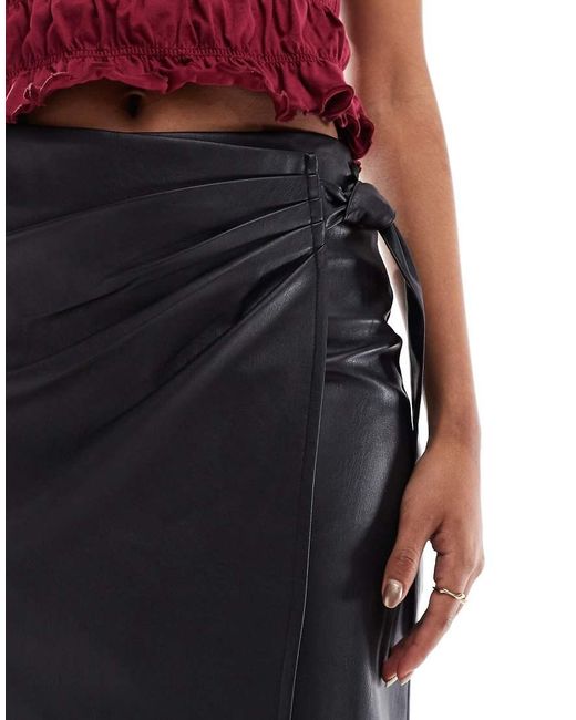 Miss Selfridge Faux Leather Midi Skirt With Wrap Detail in Red Lyst UK