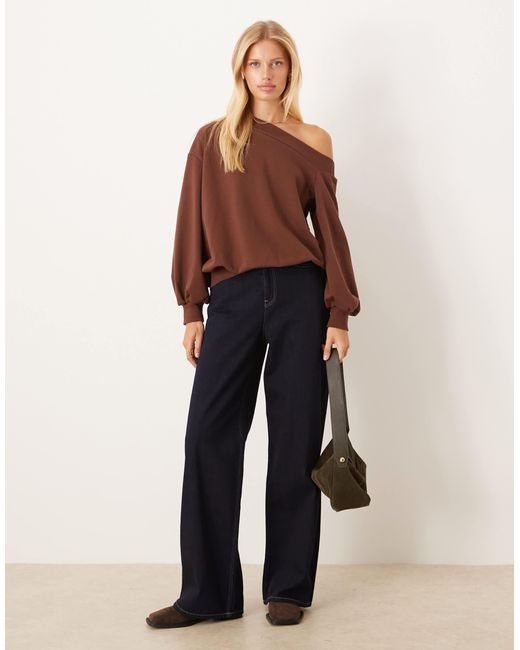 ASOS Brown Slouchy Off Shoulder Oversized Sweat