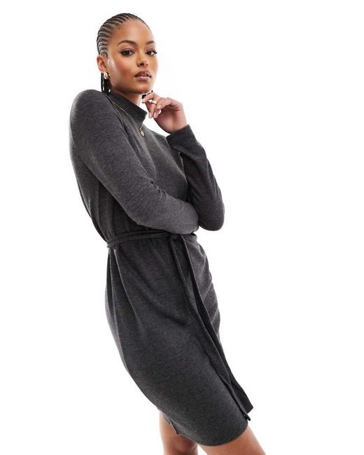 Vero Moda Black High Neck Knitted Mini Dress With Tie Waist