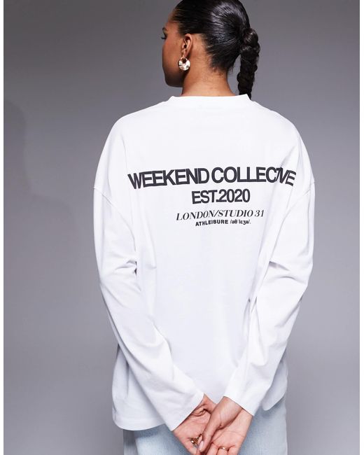 Weekend collective - icon - t-shirt oversize à manches longues avec imprimé devant et au dos ASOS en coloris Gray