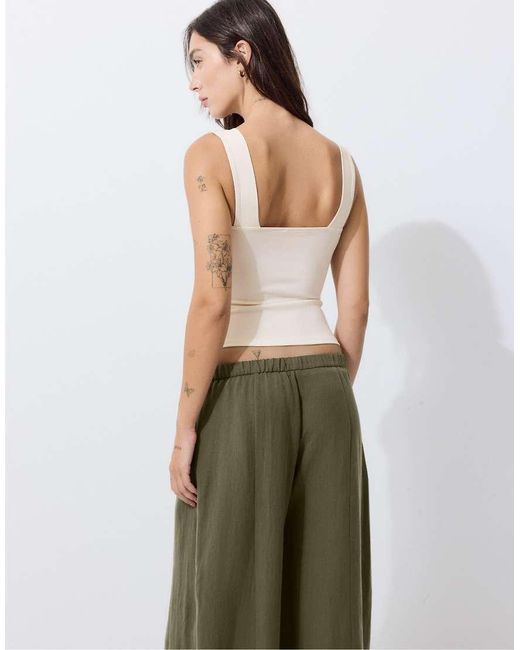 Stradivarius White Fitted Wide-Strap Top