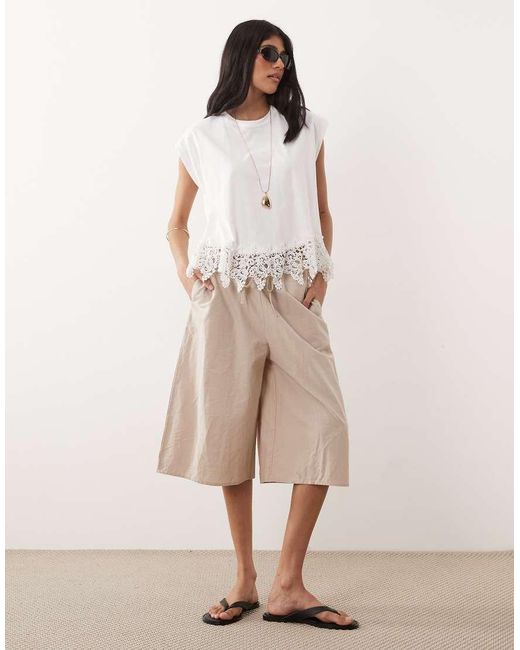 Mango Natural 100% Cotton Embroidered Hem T-Shirt