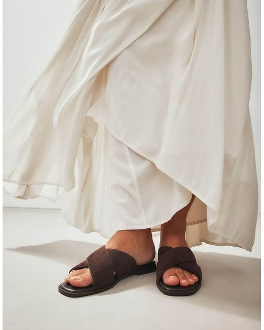 NA-KD Brown Cross Strap Suede Sandals