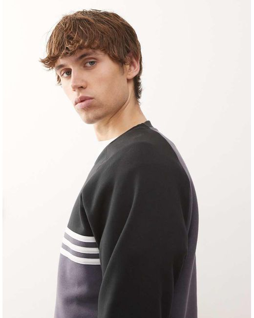 Adidas Originals Gray Chest Stripes Crewneck Sweatshirt for men
