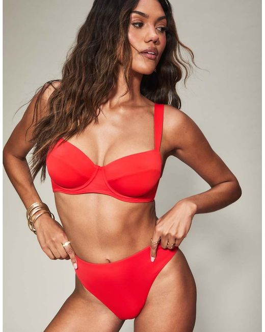 KBX Red Swim Solid Essential High Waist Bikini Bottom