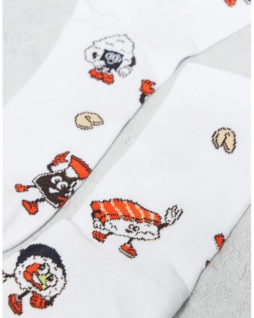 Confezione Da 2 Paia Di Calzini Bianchi Con Grafica Di Sushi di ASOS in White da Uomo