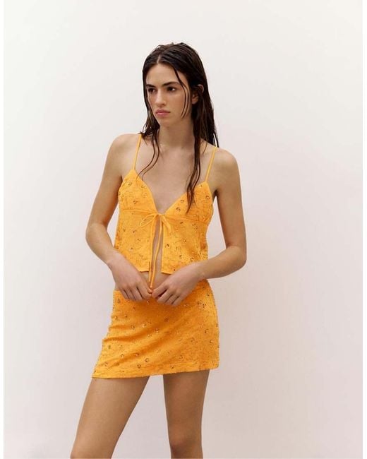 Pull&Bear Orange Sequin Strappy Top