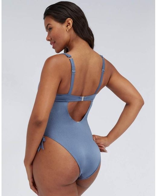 Boux Avenue Blue Ibiza Broderie Swimsuit Summer Luxury Underwired Swimwear